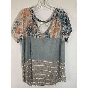 A.gain Women's Cold Shoulder Tunic Top V Neck Short Sleeve Multi Pattern Gray 3X